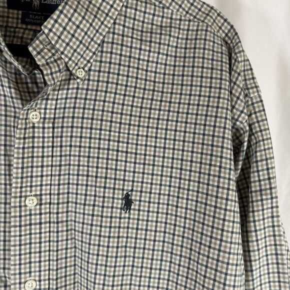 Ralph Lauren Blake Dress Shirt Men's XL Brown Blue Plaid Button Up Long Sleeve - Picture 4 of 11
